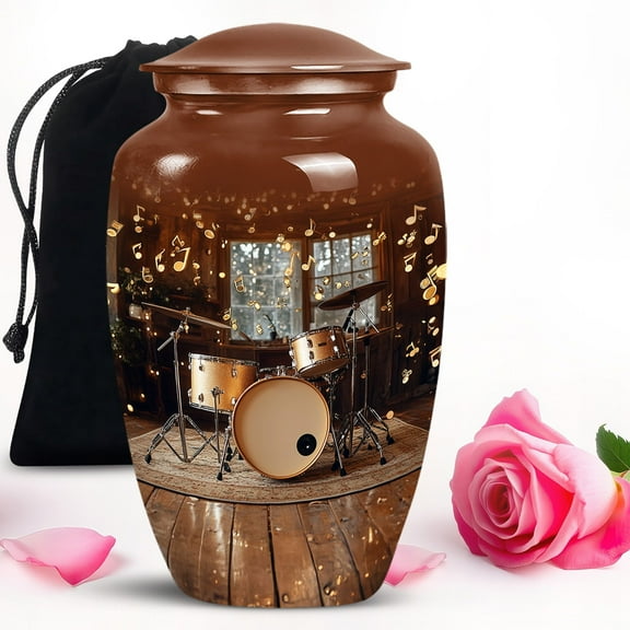 Brown Drum Set cremation urn for ashes adult male - Large memorial urn for ashes for women 10 inch