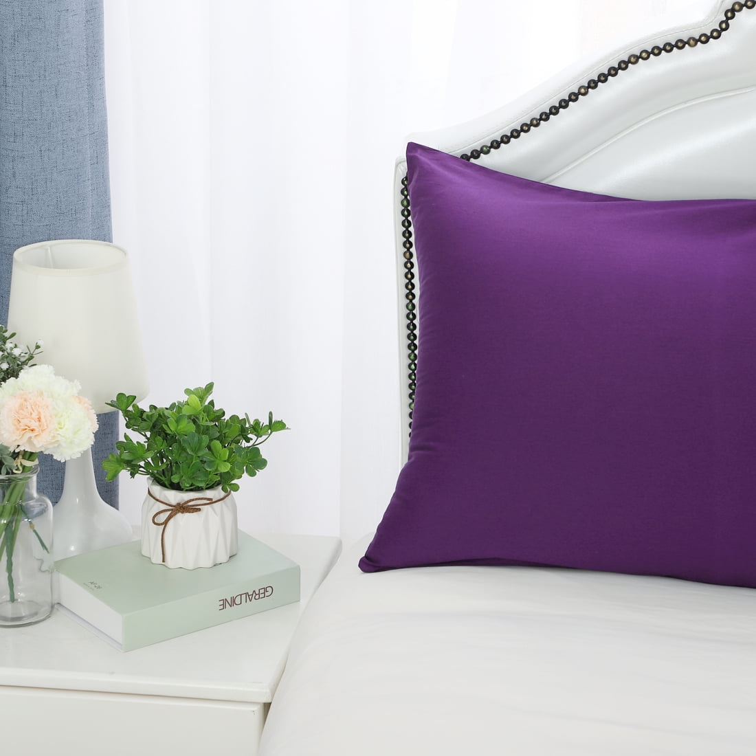 Unique Bargains Pillowcases 2-Piece Egyptian Cotton Pillow Cover Dark Purple Standard
