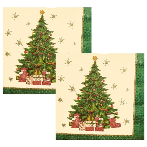 Holiday Christmas Tasteful Tree Ornament Star and Snowflake Dinner Party Serving Paper Plates & Napkins (Dessert Napkins; 32 Count)