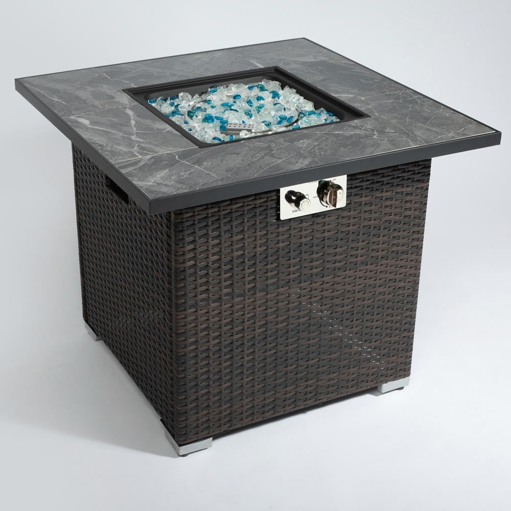 Barara King 30" Fire Pit with 50000 BTU and Beautiful Wicker Base, Smokeless Fire Pit for Outside, Patio Deck, Garden, Backyard, Brown