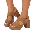 thumbnail image 2 of Domuza Platform Heels for Women Comfy Chunky Block Heeled Sandal Open Toe Ankle Strap Mid Heel Slingback Sandals Summer Pary Dress Shoes Brown 5.5（EU-36）, 2 of 4
