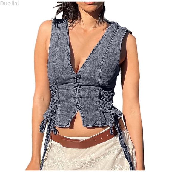 DuoJiaJ Women's Retro Casual Fashion Denim Vest Coat Vest Women's Fashion Vest Blue L