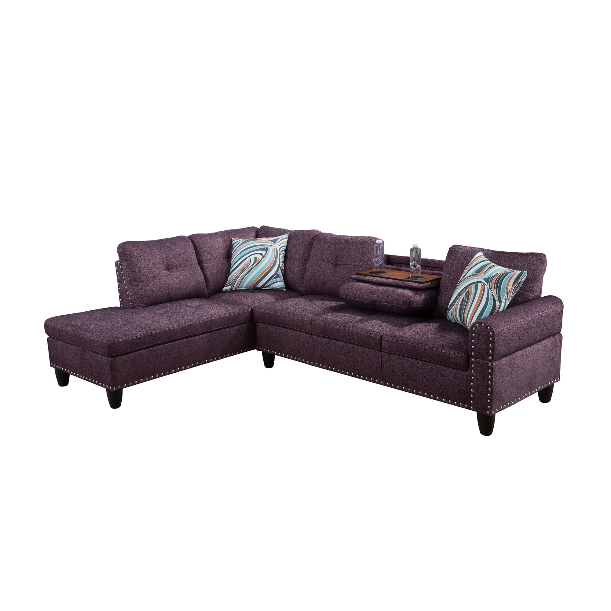 Hommoo L Shaped Flippable Backrest Sectional Couches and Sofas, 4-Seat Linen Sectional Sofa Sets, Modern Living Room Furniture Sets, 15' Back Height, Amaranth(No Ottoman)