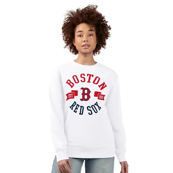 Women's G-III 4Her by Carl Banks White Boston Red Sox Team Logo Fleece Pullover Sweatshirt