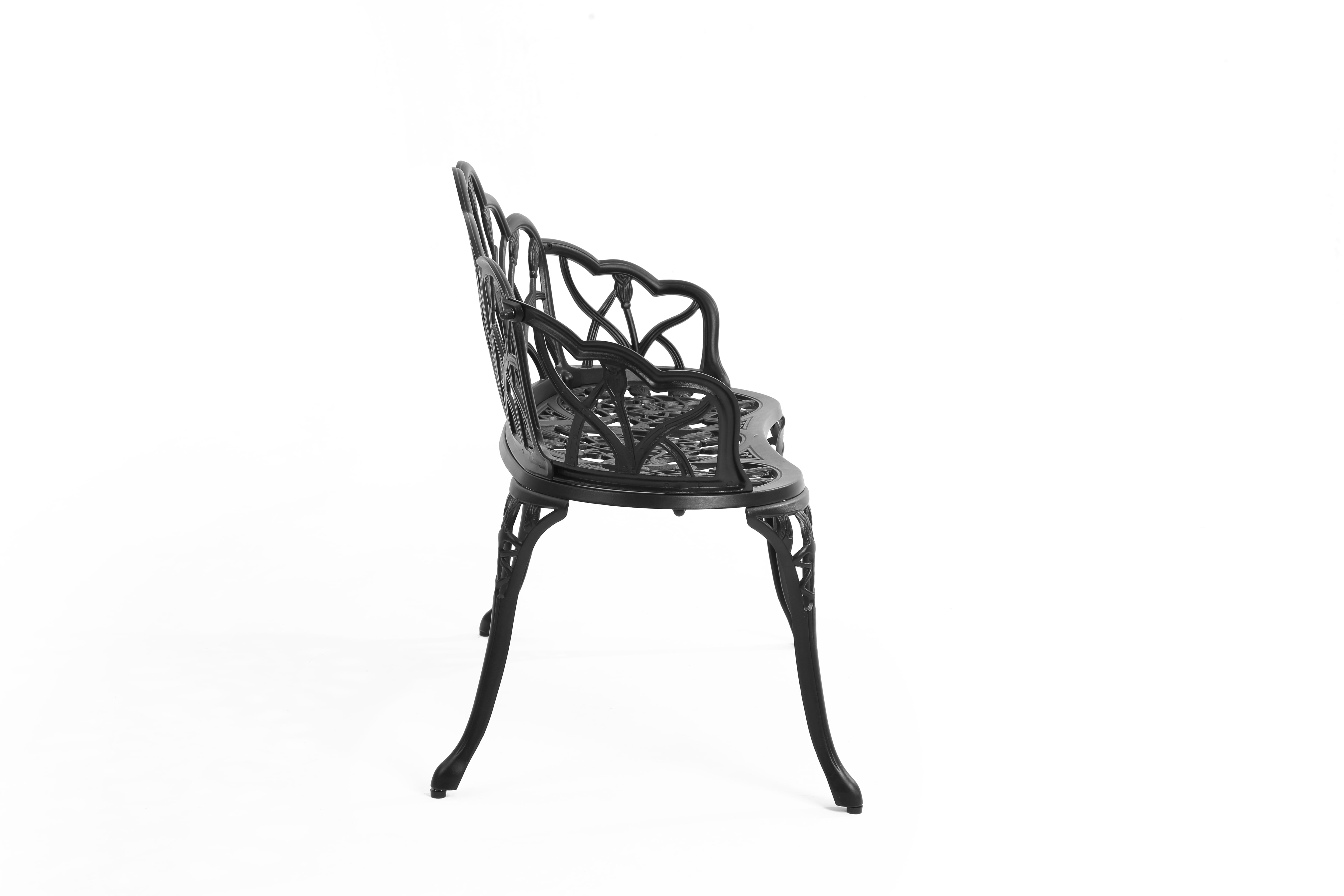 Cast Aluminum Outdoor Bench with Butterfly Pattern, Weather-Resistant Patio Garden Bench for Deck and Front Porch, Black