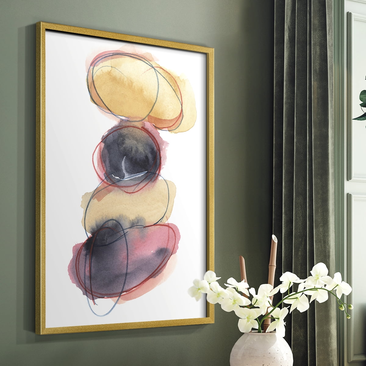 Balancing Act II Framed Print in Gold Solid Wood Framed Print No Nail Hanging