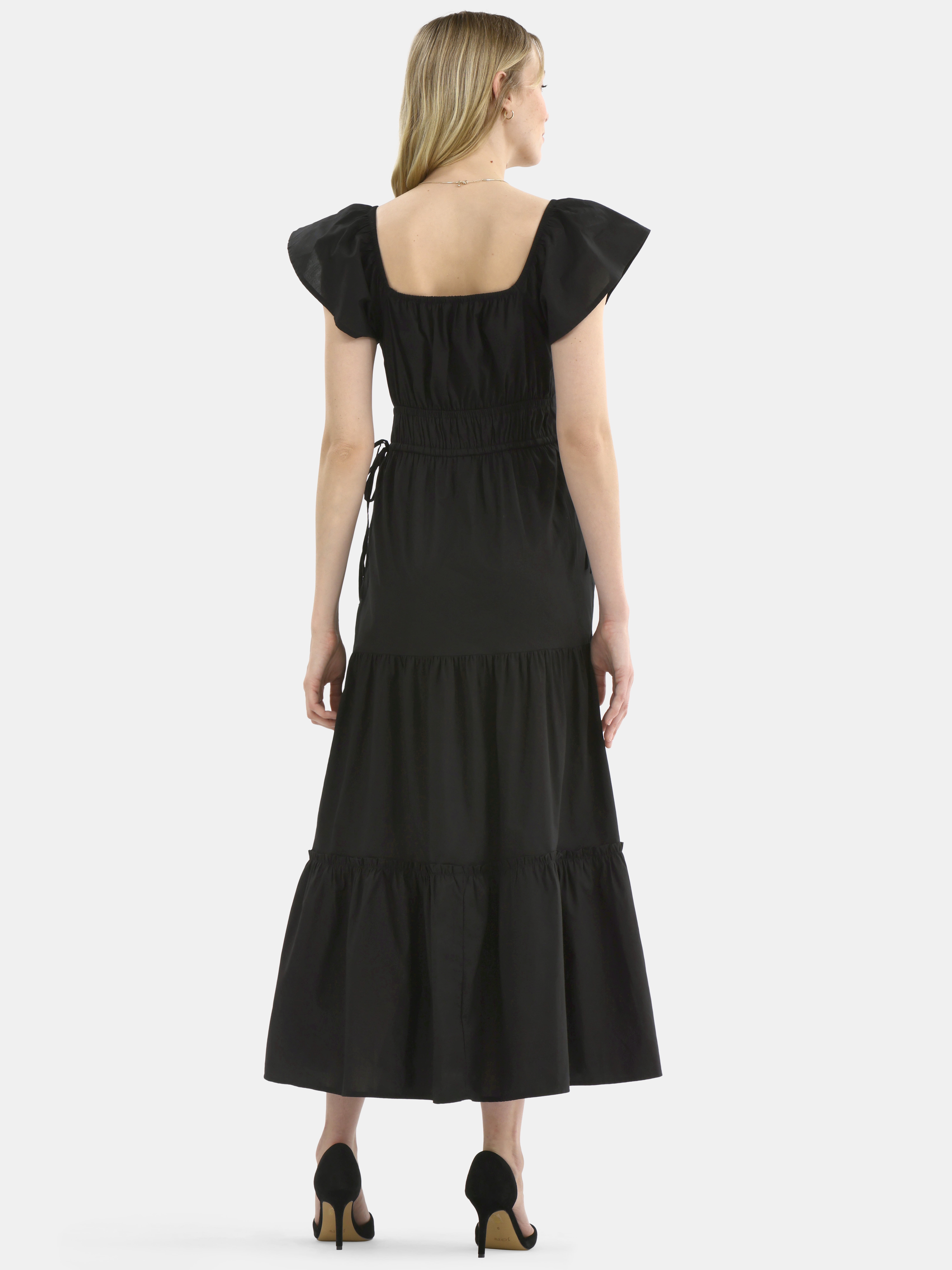 Time and Tru Women's Cotton Maxi Dress with Flutter Sleeves, Sizes XS-XXXL