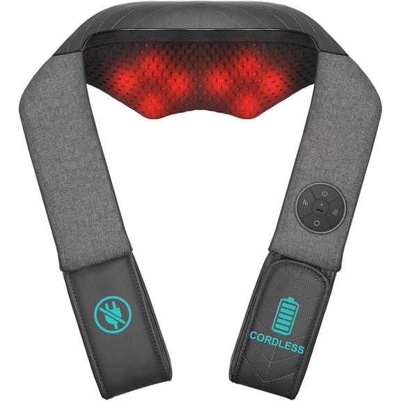 Nekteck Cordless Neck and Back Massager with Heat, Shiatsu Massage Pillow for Neck, Shoulders and Back, Portable Deep Kneading Massager for Home, Office and Car Use