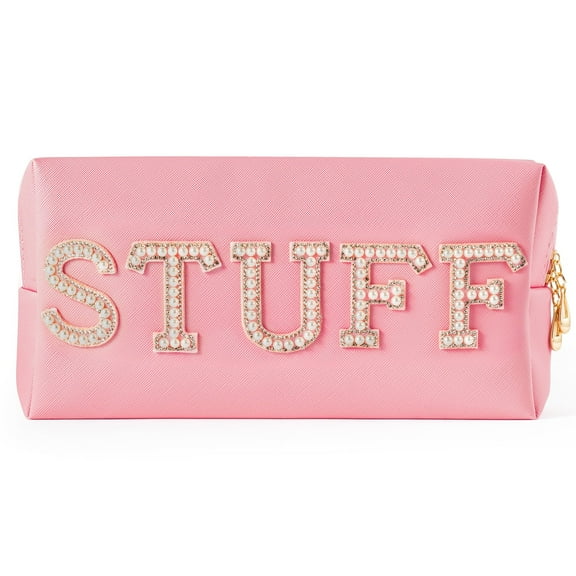 Stuff Makeup Bag Large Toiletry Bag Storage Bag for Travel, Alphabet Bag for Women, Cherry Pink
