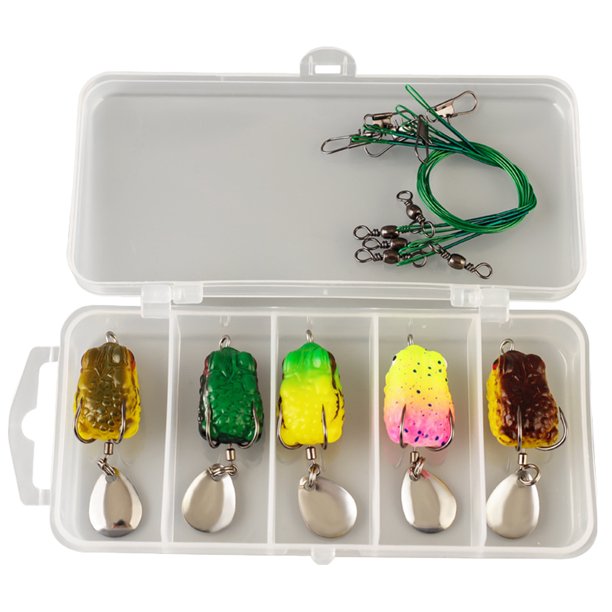 Cebos de pesca blandos de rana 5 uds. con anzuelos dobles para agua dulce salada (3cm)