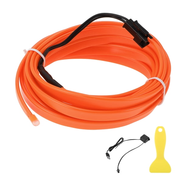 Cuerda de luz LED EL de 3 metros Unique Bargains, tira de luz de neón flexible para iluminación interior de automóviles, decoración de automóviles USB (5V) Naranja