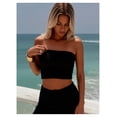 thumbnail image 4 of 2026 New Women's High Waisted Bandeau Bikini 2-Piece Set, Textured Fabric Seamless Minimalist Swimsuit, Tummy Control Slimming Bathing Suit for Beach Vacation Pool, S-XL, 4 of 5