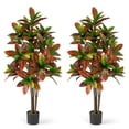 thumbnail image 1 of Gymax 2PCS 5 FT Artificial Croton Plant w/ Multi-colored PEVA Leaves Solid Wood Trunk, 1 of 10