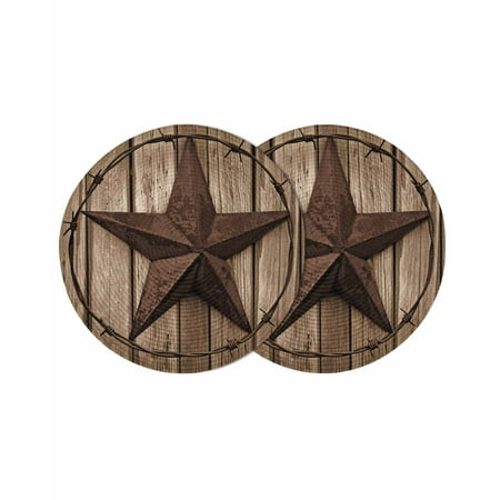 Western Star Retro Round 15 Inch Placemats Set of 2 Brown Vintage Wood Grain HeatResistant Non Slip Place Mats for Dining Table Wipeable Braided Kitchen Table Mats for Housewarming