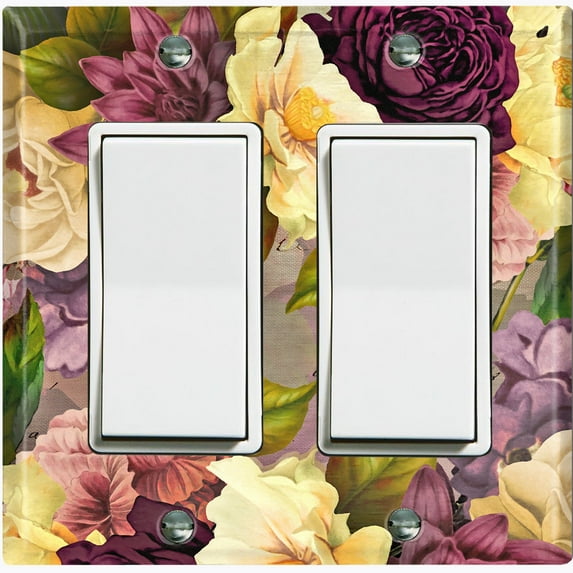 Metal Light Switch Plate Outlet Cover Purple White Rose Wallpaper ROS017