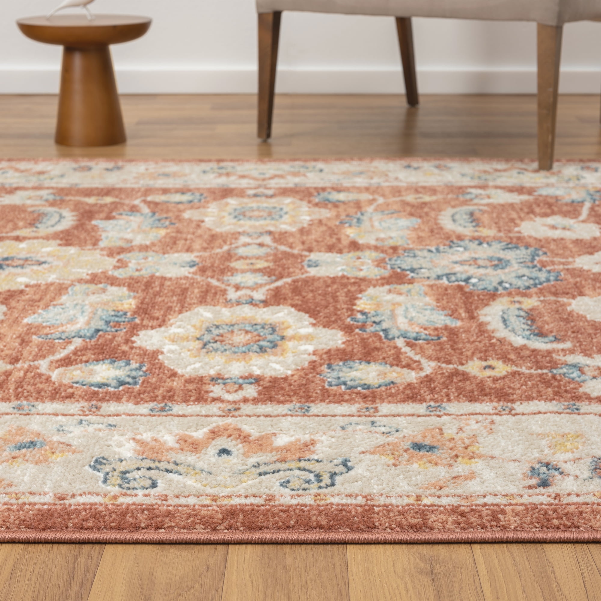 LR Home Avette Lyn Traditional Bordered Indoor Performance Accent Rug, Red/Blue, 3'11"x6'