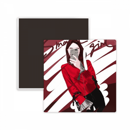 

Smart Girl Figure Art Design Illustration Square Ceracs Fridge Magnet Keepsake Memento