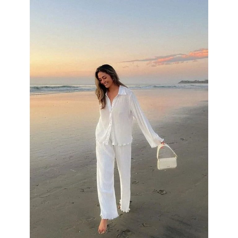 Spring Women's Shirt Pleated Two Piece Set Loose High