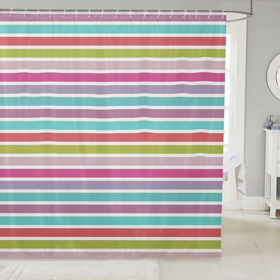 Multi Color Striped Shower Curtain for Bathroom Fabric Waterproof 71x71 inches