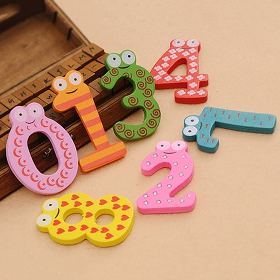 opvise 10Pcs Cute Wooden Fridge Magnet Number 0-9 Kids Colorful Educational Toy Set Multicolor