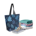 thumbnail image 2 of Open Top Canvas Tote Bag with Zipper Reusable Shopping Bag 13.5x15" Roomy Carryall Blue Leaves and Snowflakes, 2 of 9