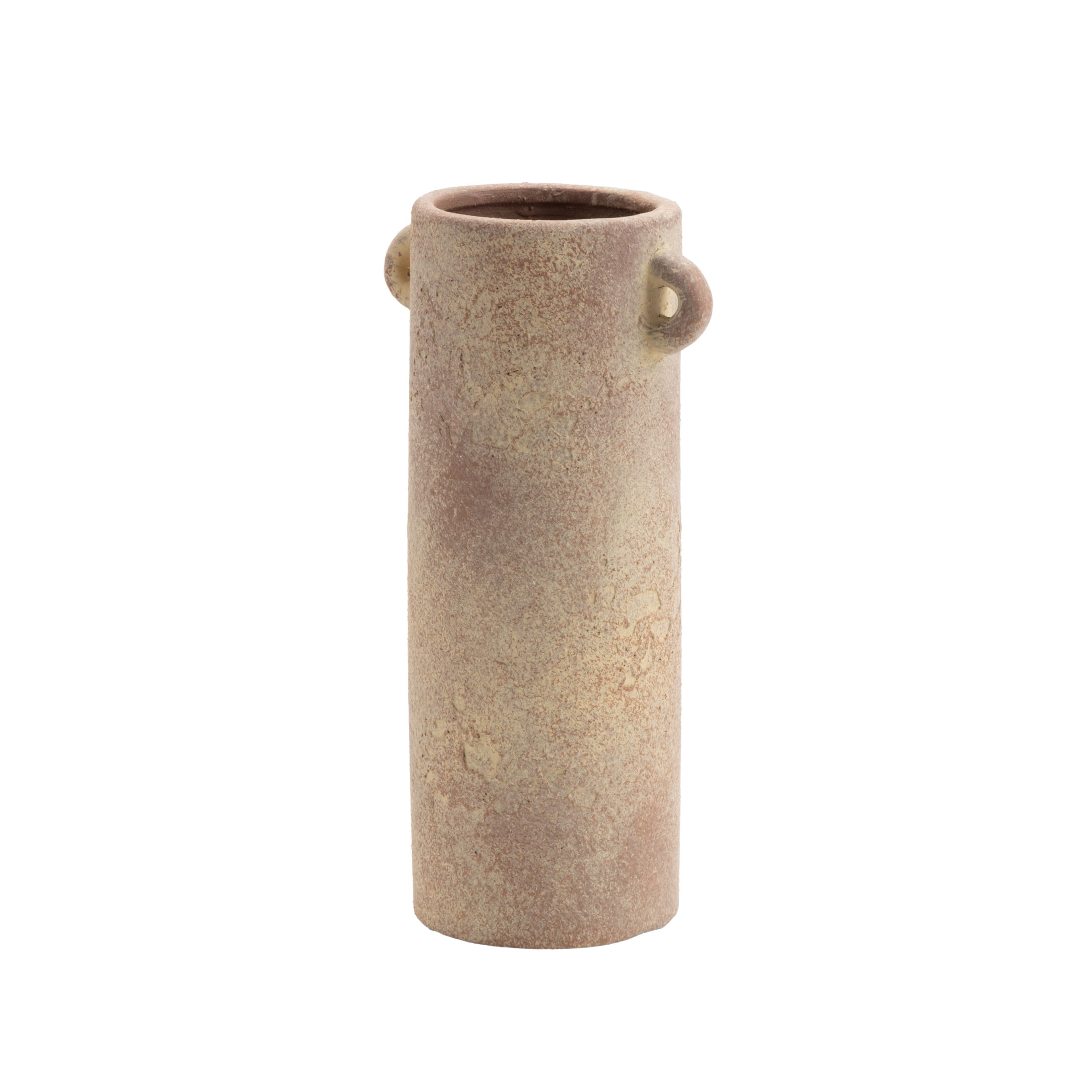 DecMode 9" Antique Style Textured Beige Ceramic Vase with Handles