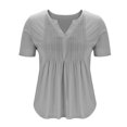 thumbnail image 4 of Camisas de Manga Corta para las Mujeres Casual Color Sólido Plisado V-Cuello Blusas, Moda Verano Top para Diario Y Fiesta, 4 of 7