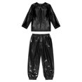 thumbnail image 3 of Hansber Kids Boys Girls Jazz Hip Hop Dance Outfit Shiny Metallic Long Sleeve Performance T-Shirt and Pants Set Black 100, 3 of 7