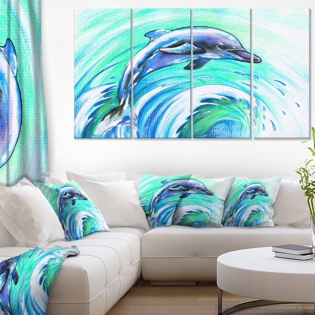 Jumping Dolphin Watercolor - Animal Canvas Art Print