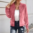 thumbnail image 3 of Bomber Jacket Women Fall Lightweight Long Sleeve Casual Faux Suede Zip Up Jackets Coat Outerwear Streetwear, 3 of 5