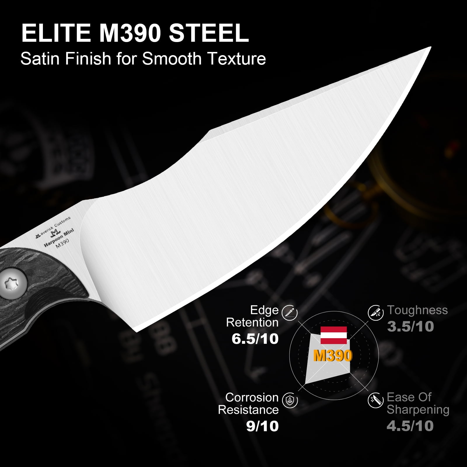 Kizer Mini Harpoon Drop Point Fixed Knife M390 Blade Carbon Fiber Handle With Sheath 1040S8