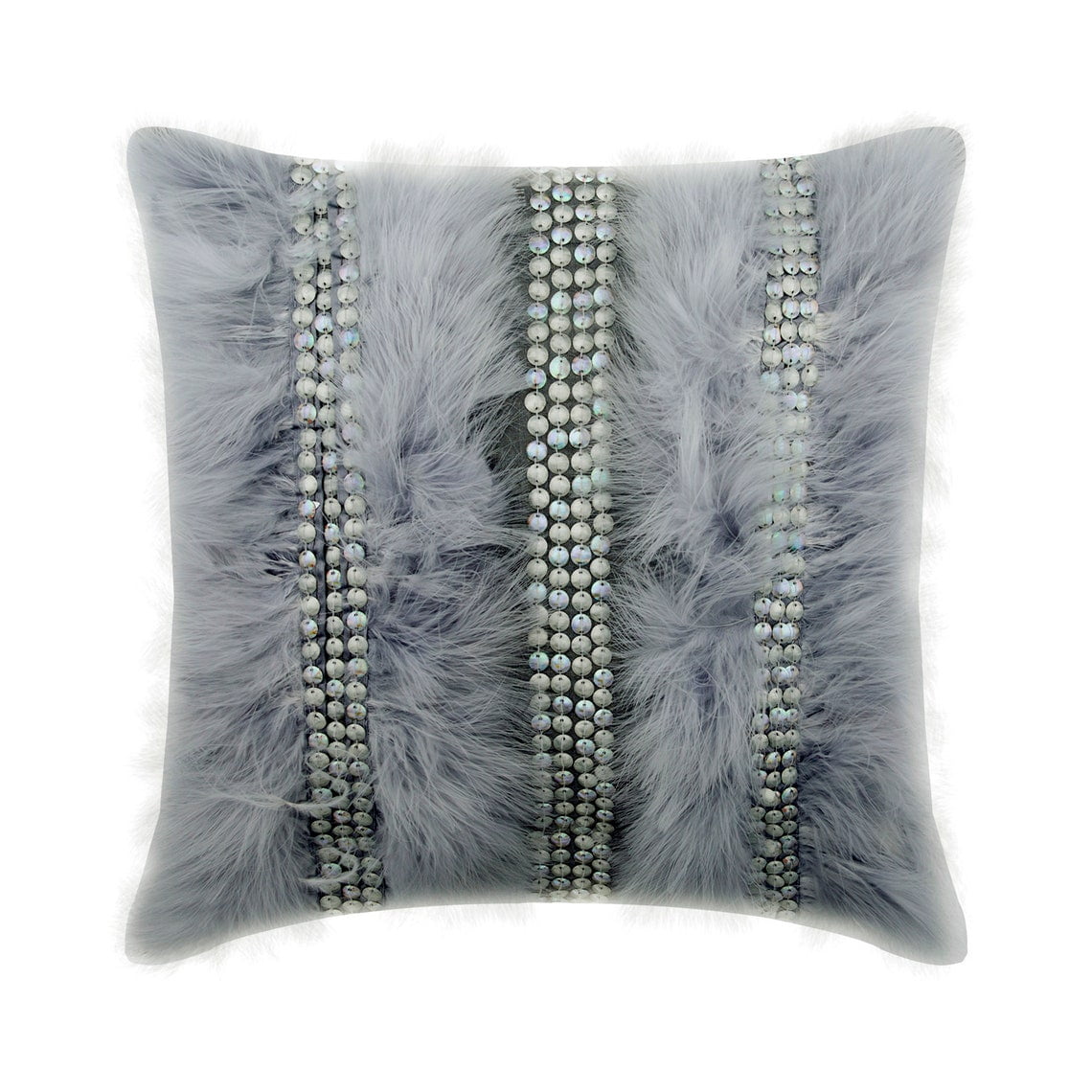 Pillow Cases, Grey Pillowcases, 14x14 inch (35x35 cm) Silk Cushion Cover&nbsp;Zipped, Pillow Covers with Fur & Sequins & Embroidered, Solid Color Patterned, Modern Style Pillow - Kitty Fur