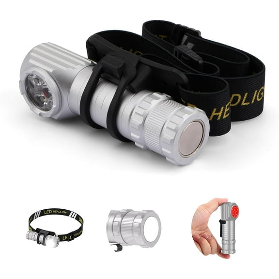Banral LED Rechargeable Headlamp for Adults - Hard Hat Light Running Head Lamp with Red Light, Magnet, 180° Tilt, 7 Modes, Detachable Flashlight & Headband, Outdoor, Emergency 1PC, Silver