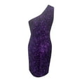 thumbnail image 7 of LYEAA Evening Dresses for Women Elegant Knee Length Sleeveless Sequin Midi Dress One Shoulder Sheath Dress Slit Bodycon Plain Gown Cocktail Dress Holiday Party Club Dress Stretchy Dress Purple L, 7 of 7