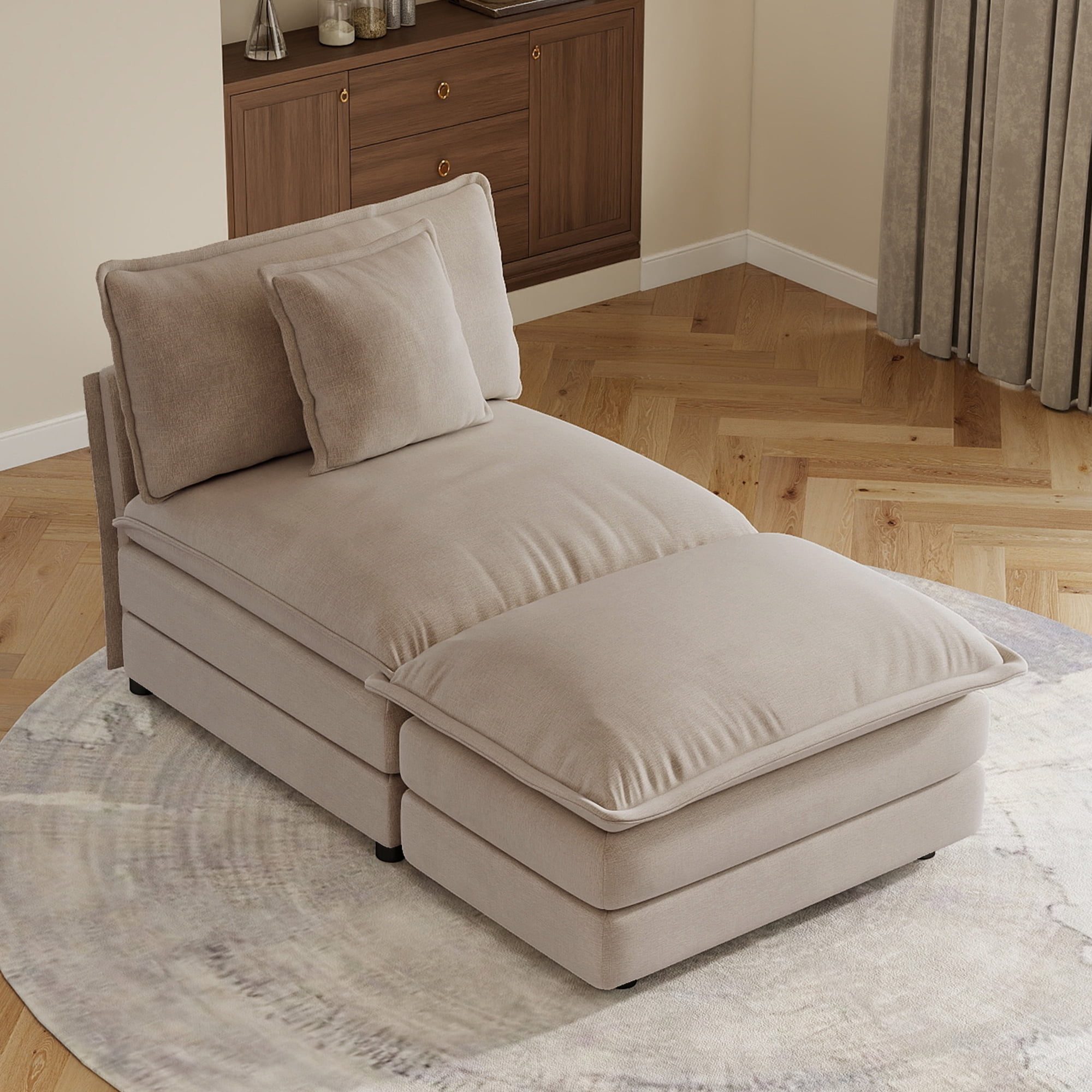 Sectional Sofas Light Coffee Armless 1-Seat & Ottoman