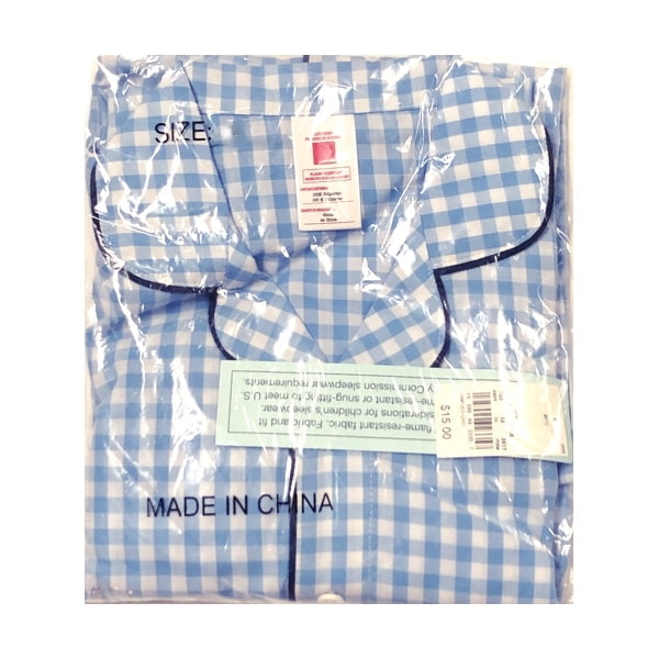 Sleepwear Kids Gingham Print Pajama Set Blue/White/Navy Trim (Select