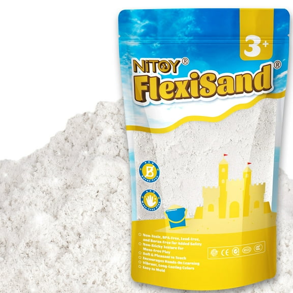 NiToy FlexiSand 2.2Lbs Play Sand, Never Dries Out-Fun for 3 Years and up Kids Bulk Refill for Sensory Sand Box Toys, Ideal for Shaping, Squeezing and Molding(White)