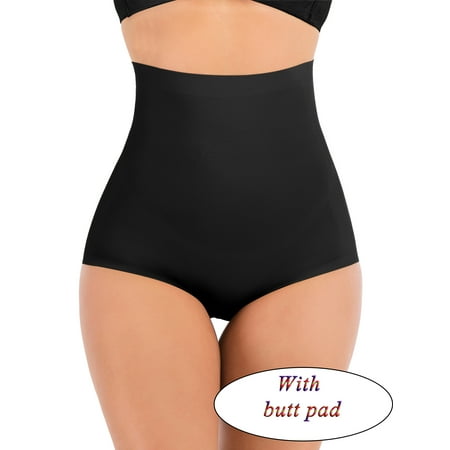 FANNYC Women Padded Butt Lifter Panties Slimming Boyshorts Control Panty Seamless Shapewear Booty Hip Enhancer Panties Underwear Up Size To XL Black/Apricot