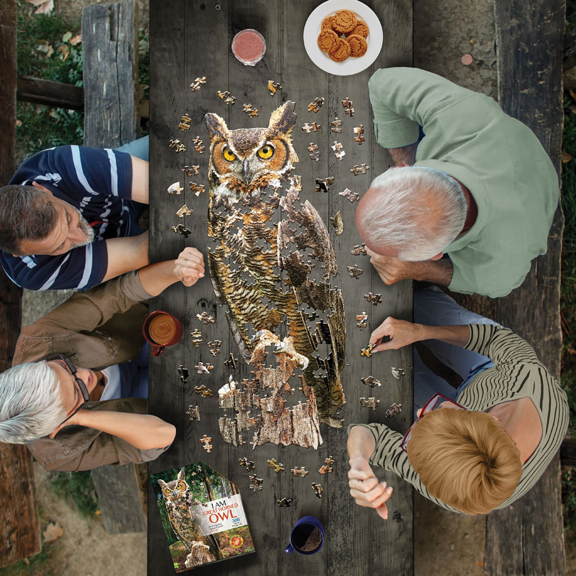 Madd Capp: I AM GREAT HORNED OWL - 300 Piece Jigsaw Puzzle, Bird-Shaped Puzzle, 29x12" Finished Size, Includes Fun Fact Booklet