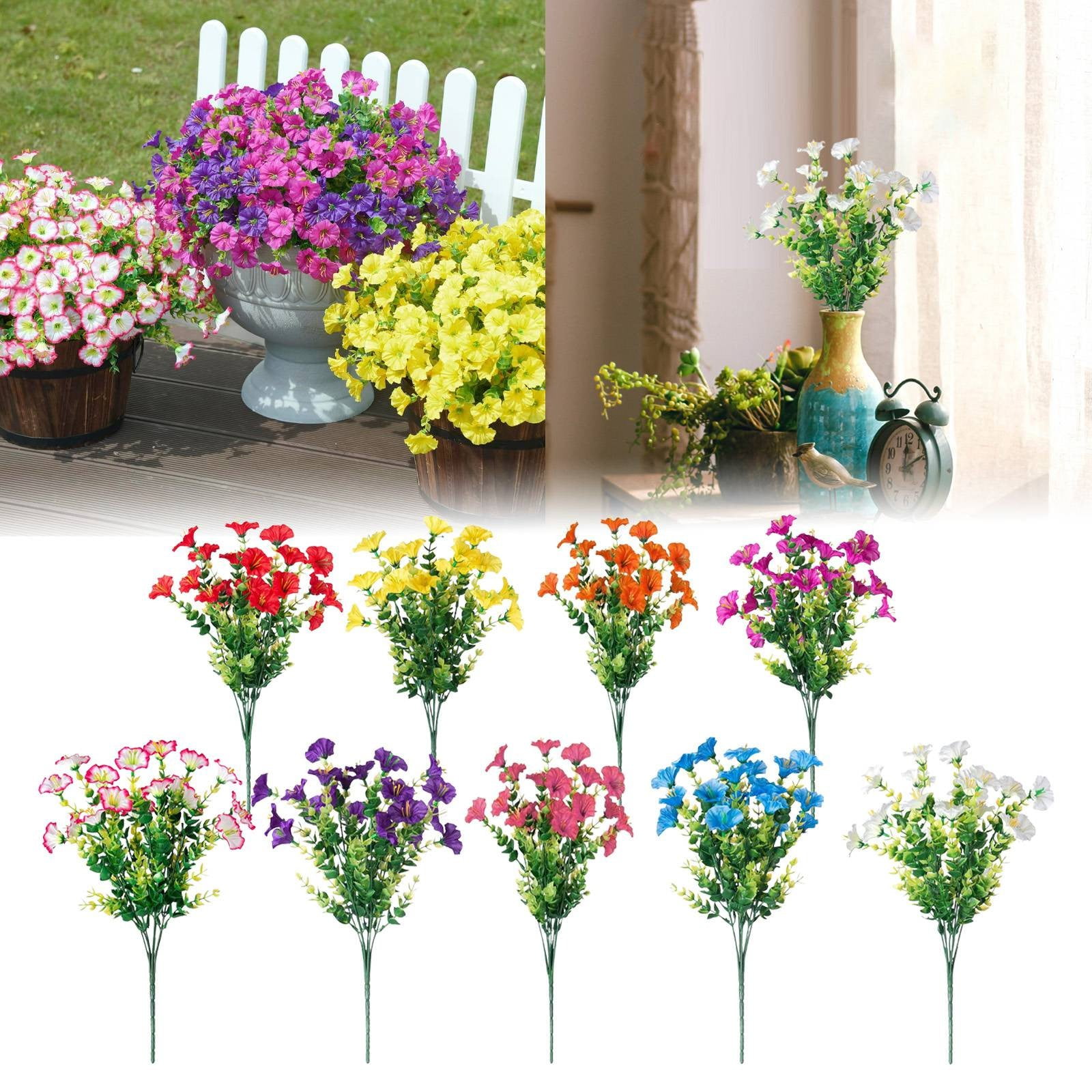 7 Fork Artificial Flowers - Silk Daisies & Morning Glory for Outdoor Decor, Spring Summer Flowers for Porch, Patio & Garden