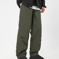 thumbnail image 2 of Men's Fleece Lined Parachute Hiking Pants Outdoor Windproof Waterproof Outdoor Cargo Pants Casual Work Ski Pants with Muti Pockets Size 3XL Army Green, 2 of 9