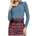 thumbnail image 2 of Suéter de cuello en V para mujer, blusa informal de poliéster con mangas largas y base de color liso, 2 of 6