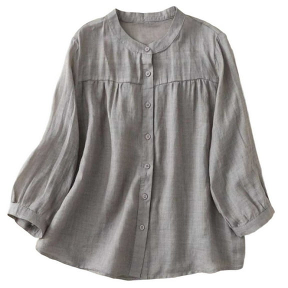 Fancifize Womens Button Down Pleated Shirt Casual Cotton Linen Blouse Loose Fit Long Sleeve Tops Dressy Fall Fashion Outwear