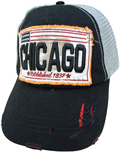 Embroidered Chicago Distressed Black Grey Cap - Fashionable Unisex ...