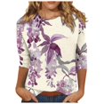 thumbnail image 2 of Fznquz Women Shirts Crew Neck Graphic Red 3/4 Length Sleeve Tees 2025 Casual Floral Fashion Clothing,XL, 2 of 4