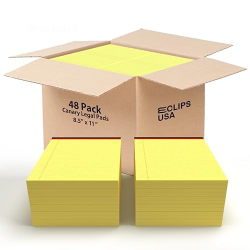 E-CLIPS USA Notepads, Legal Pads, Note Pads 8.5 x 11, Legal Wide Rule Notepad, Canaray, Chipboard Back, Writing Pad, Office Supplies, 50 Sheets Per P