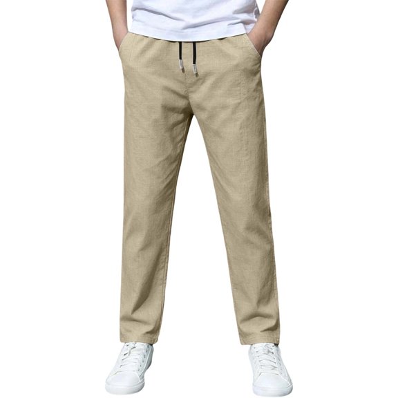 WUSUOWEI Baby Boy Summer Elastic Jogger Pants Light Cotton Linen Tapered Casual Chino Trousers Back To School 8-9 Years