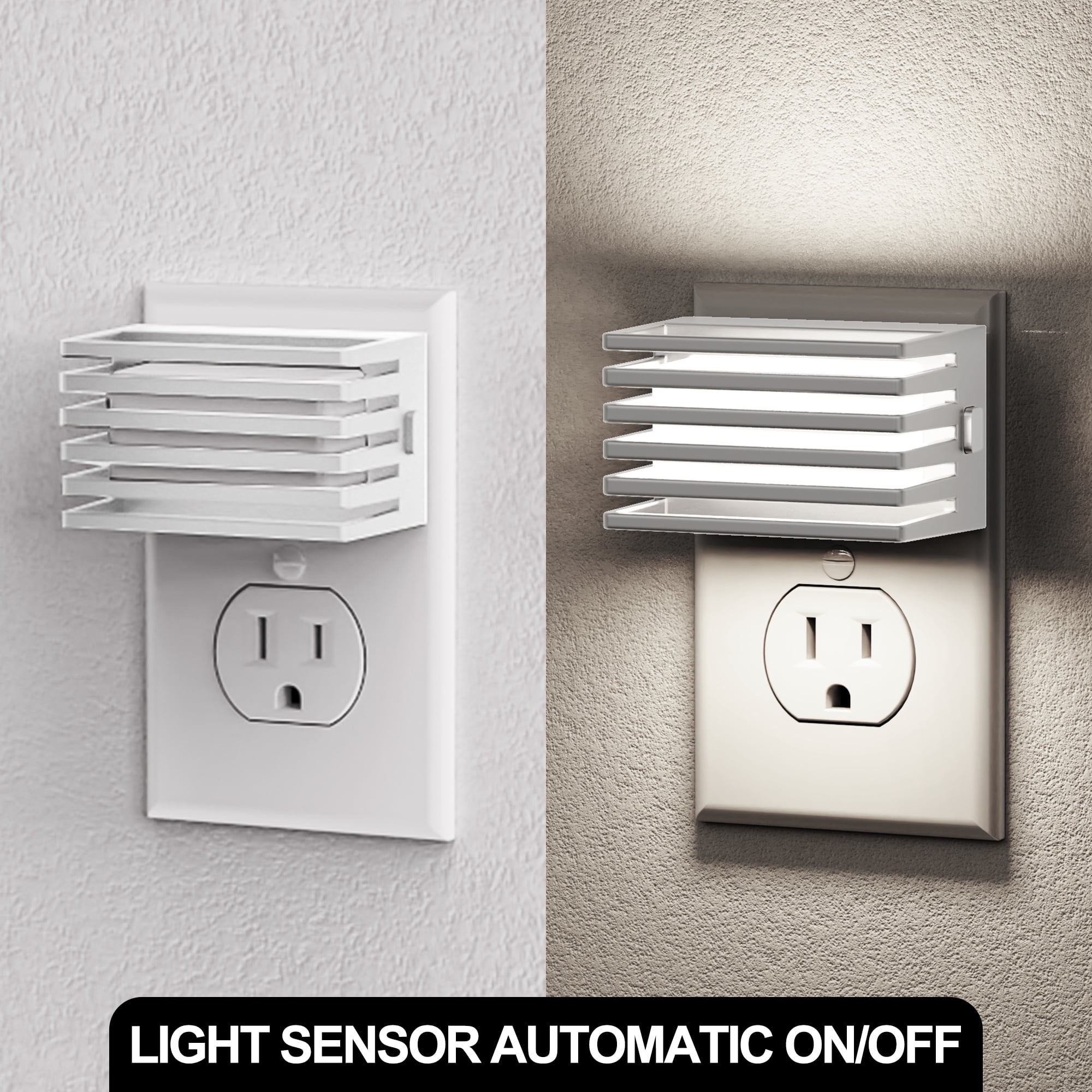 Set of 2 White Dimmable 5000K LED Night Lights with Automatic Light Sensor