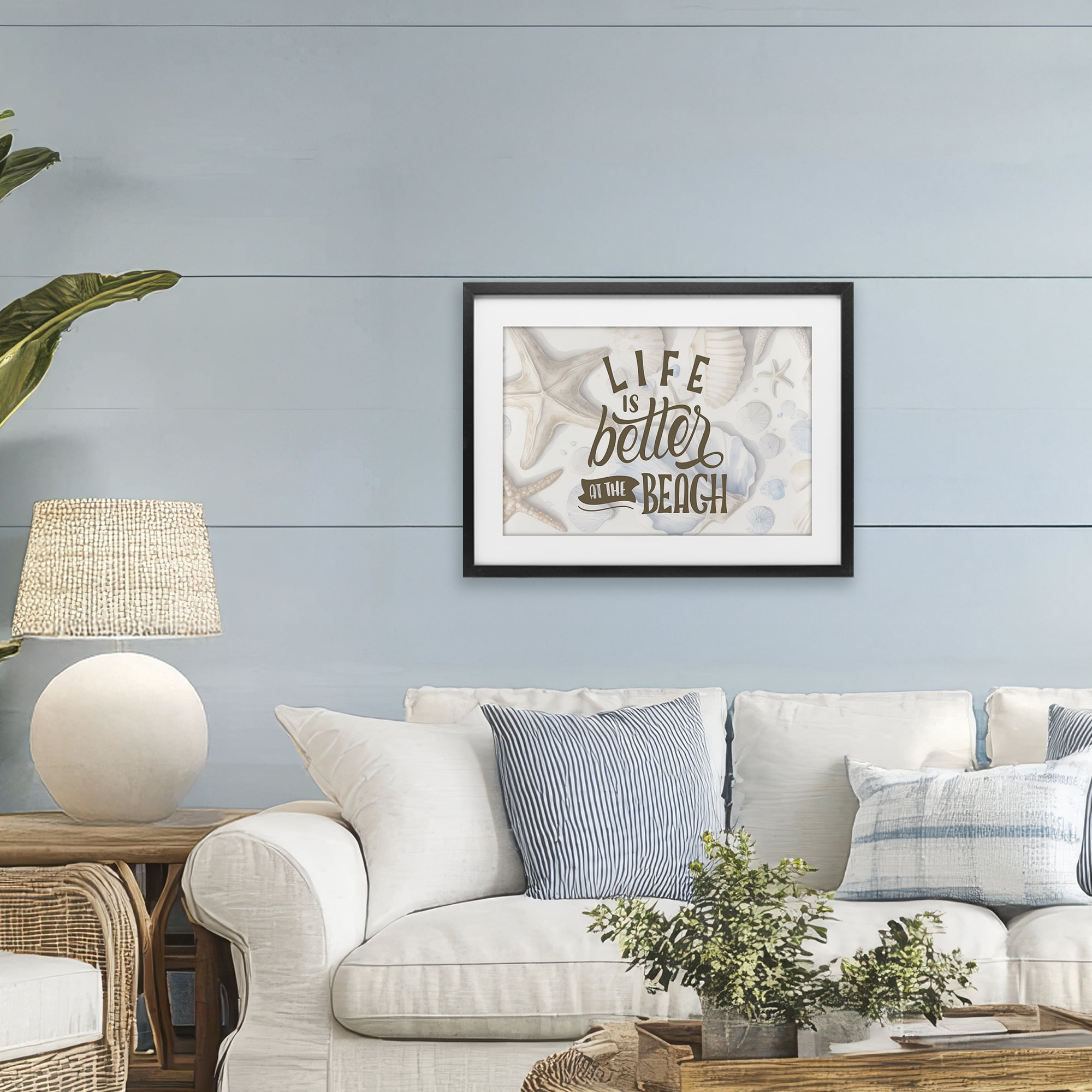 Stupell Industries Better At Beach Seashells Black Framed Print Under Glass, design by Kim Allen