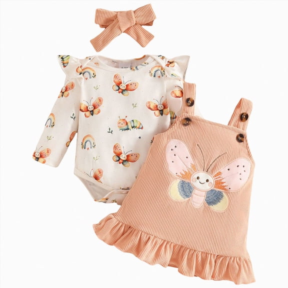 CAUYDY Newborn Goming Home Outfit Girl Baby Girls Long Sleeved Romper Set Infant Fall Winter Clothing 0 3 6 9 12 18 24 Months Sizes 3-6 Months,White